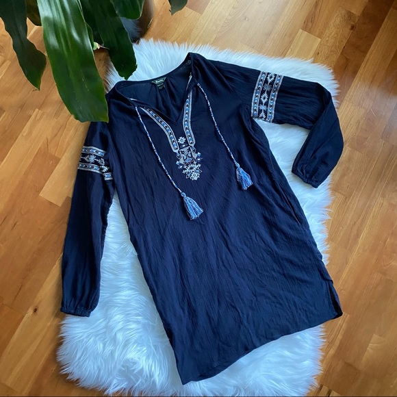 ROOTS Blue Rimby Embroidered Boho Peasant Long Sleeve Dress - Picture 4 of 10